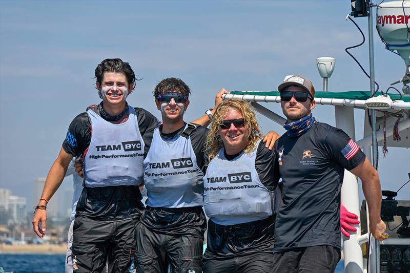 Jeffrey Petersen (USA), Enzo Menditto (USA), Max Brennan (USA), and their coach, Frankie Dair (AUS) - 56th Governor's Cup photo copyright Tom Walker Photography taken at Balboa Yacht Club and featuring the Match Racing class