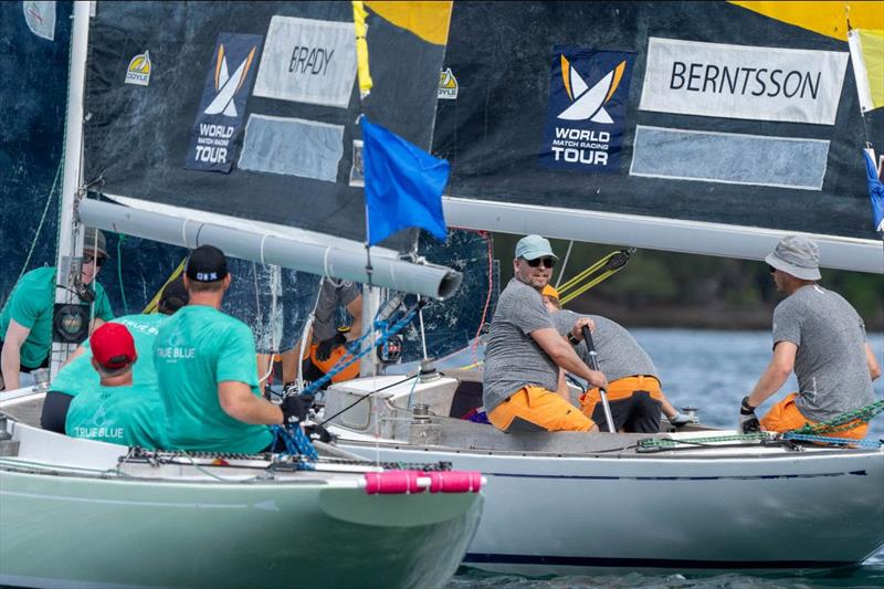 Swedish skipper Johnnie Berntsson keeps an eye on Gavin Brady's True Blue Racing at the 71st Bermuda Gold Cup - photo © Ian Roman / WMRT