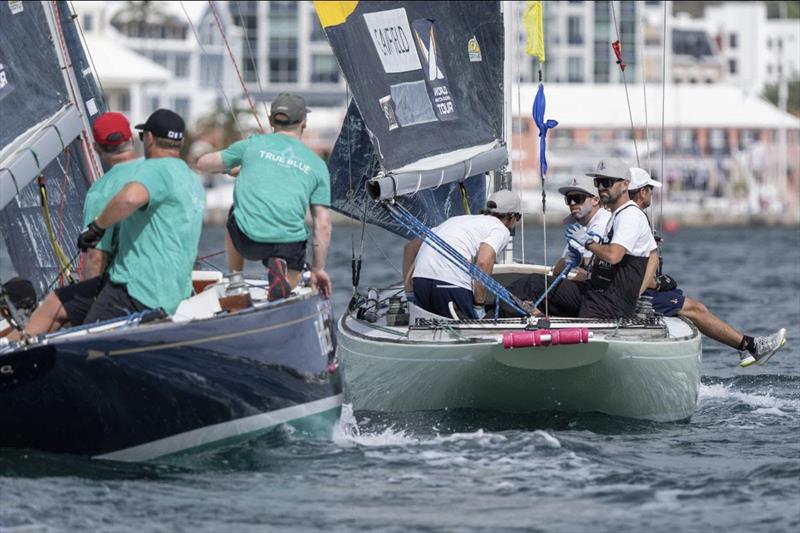 Taylor Canfield (second from left) has the measure of Gavin Brady in a pre-start of their Quarterfinal Round match - Bermuda Gold Cup 2023 - photo © Ian Roman / WMRT