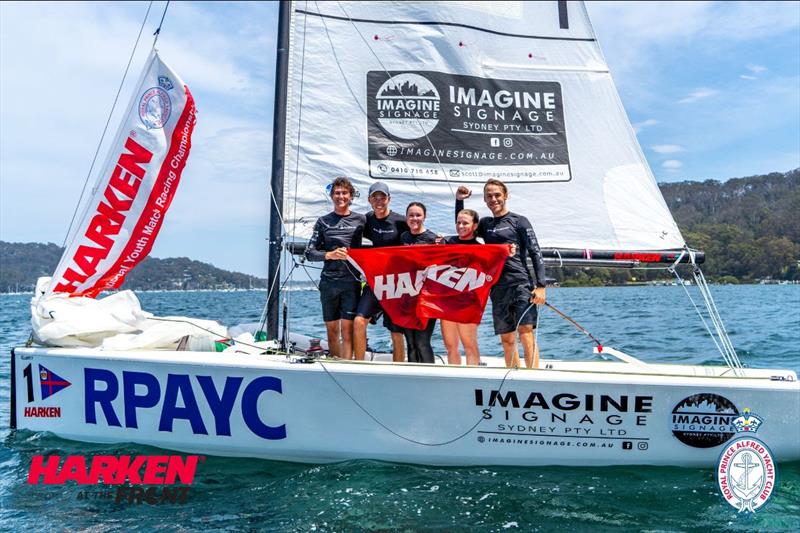 Zac West, Jameson Prescott, James Hayhoe, Emily Keg and Brooke Wilson win the HARKEN International Youth Match Racing Championship photo copyright Alex Dare / Tidal Media Australia / Down Under Sail taken at Royal Prince Alfred Yacht Club and featuring the Match Racing class