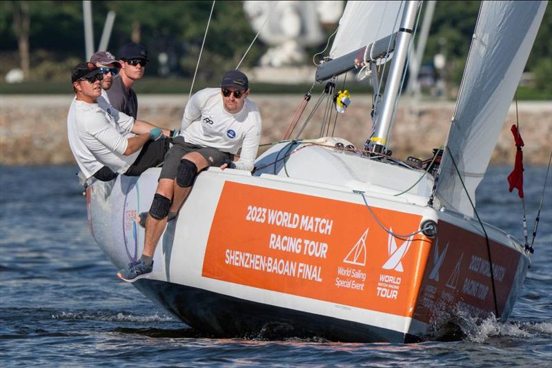 Nick Egnot-Johnson (NZL) KNOTS Racing (crew Sam Barnett, Bradley McLaughlin, and Zak Merton) - 2023 World Match Racing Tour Final, Day 3 photo copyright Ian Roman / WMRT taken at  and featuring the Match Racing class