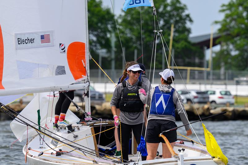 Allie Blecher and Team Baam celebrate their win over Team Wings/ SWE  to advance to the final  - 2025 Santa Maria Cup photo copyright Ted Morgan taken at Eastport Yacht Club and featuring the Match Racing class