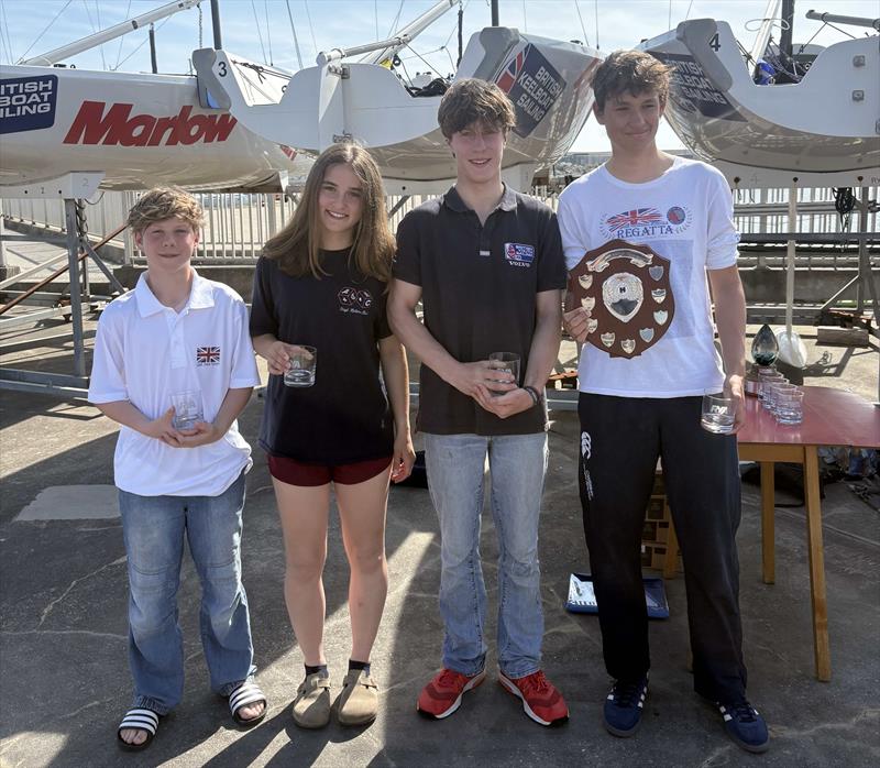 RYA Harken Youth Match Racing Championships 2025 - U19 Champions (l-r) Adam Larsen, Rachel Elms, Daniel Larsen, Alex Vollmer photo copyright British Keelboat Sailing taken at Weymouth & Portland Sailing Academy and featuring the Match Racing class