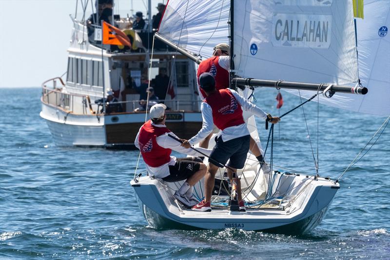 Skipper Justin Callahan with Oliver Lloyd and Harrison Strom on day 1 of the 58th Governors Cup International Youth Match Racing Championship photo copyright Tom Walker taken at Balboa Yacht Club and featuring the Match Racing class