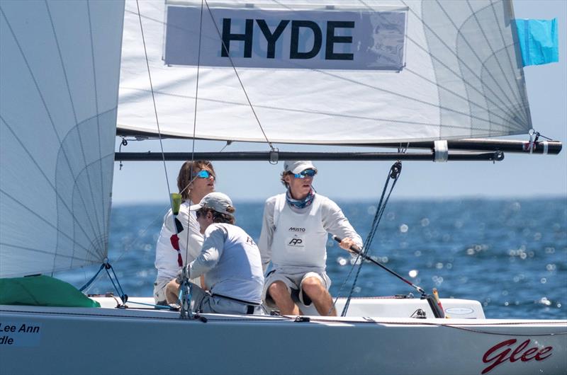 Skipper Josh Hyde, with crew Zach Fong and Nick Drummond on day 1 of the 58th Governors Cup International Youth Match Racing Championship photo copyright Tom Walker taken at Balboa Yacht Club and featuring the Match Racing class