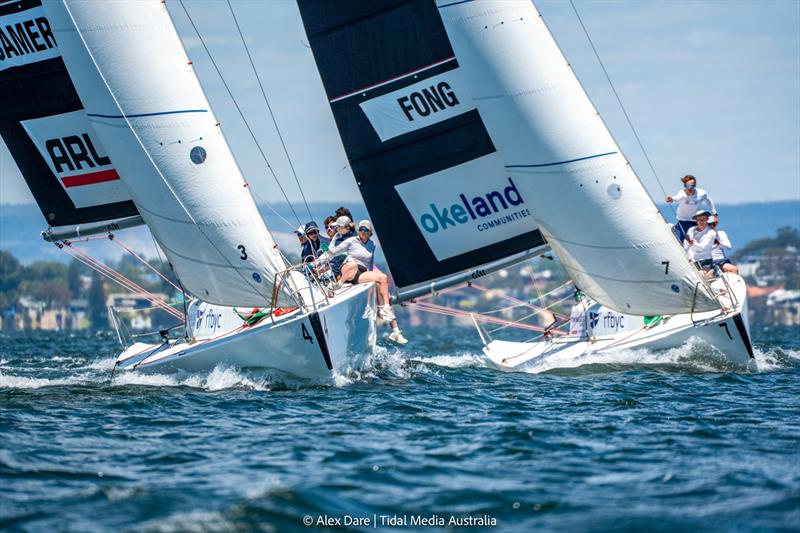 Cameron v Fong into the top mark - 2026 Warren Jones International Regatta - Day 1 - photo © Alex Dare / Tidal Media Australia