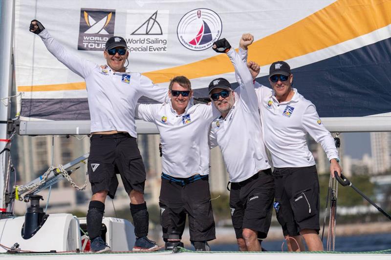 Ian Williams (GBR) celebrating his ninth match racing world championship win with his Team Pindar by Manuport Logistics at the 2025 WMRT Final in Sehnzhen, China in January - photo © Ian Roman / WMRT