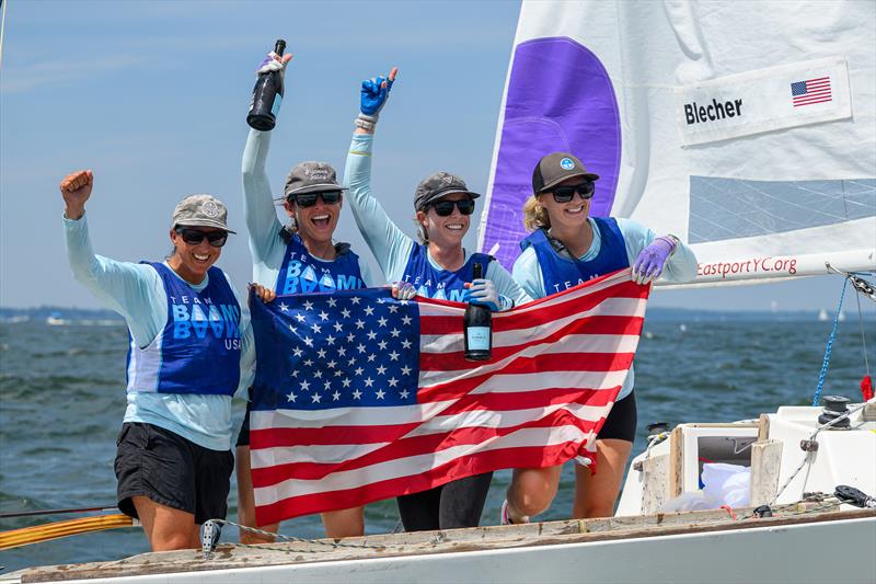Team BAAM (l-r) Allie Blecher, Beka Schiff, Ali Blumenthal Stokes, Katja Sertl win the Santa Maria Cup, Stage 2 of the 2026 Women's World Match Racing Tour photo copyright Ted Morgan taken at Eastport Yacht Club and featuring the Match Racing class