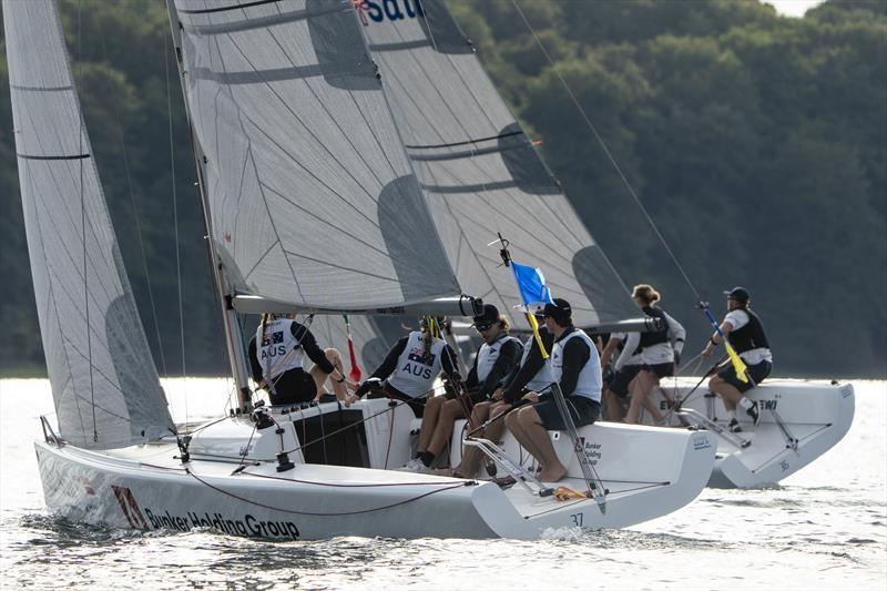 Daniel Kemp managed to fight his way to take the win in this race against Mathias Rossing (DEN) - Youth Match Racing Worlds 2026 day 3 - photo © Mick Anderson