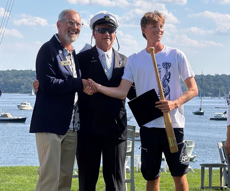 Left to right, Tom Camp, Congressional Cup 2027 Chair, Julian Fisher II, Commodore Seawanhaka Corinthian Yacht Club, Josh Hyde, winning skipper of the 2026 Grand Slam - photo © WMRT