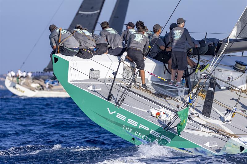 Hiking hard on Jim Swartz's former Maxi 72 Vesper on day 3 of the Maxi Yacht Rolex Cup 2021 photo copyright IMA / Studio Borlenghi taken at Yacht Club Costa Smeralda and featuring the Maxi 72 Class class