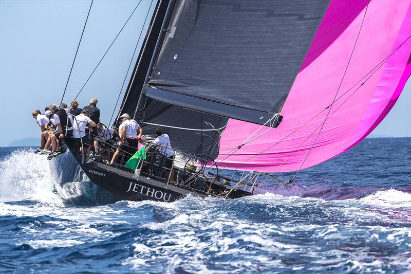 Sir Peter Ogden's turboed Maxi 72 Jethou, downwind at 20  knots - 2018 Rolex Capri Sailing Week - photo © Gianfranco Forza