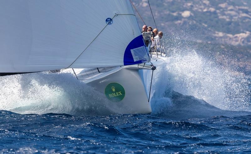 Dario Ferrari's Cannonball is on the ascent in the Maxi 72 class photo copyright Rolex / Studio Borlenghi taken at Yacht Club Costa Smeralda and featuring the Maxi 72 Class class