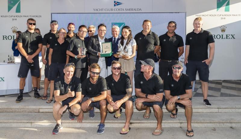 Terry Hui and the crew of Lyra, winners of the Wally Class at the Maxi Yacht Rolex Cup receive their trophies from Gian Riccardo Marini photo copyright Carlo Borlenghi / Rolex taken at Yacht Club Costa Smeralda and featuring the Maxi 72 Class class