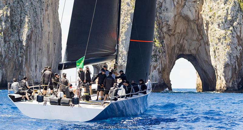 Caol Ila R, Alex Schaerer's Maxi 72 out training near the Faraglioni today - Rolex Capri Sailing Week photo copyright Carlo Borlenghi taken at Yacht Club Capri and featuring the Maxi 72 Class class