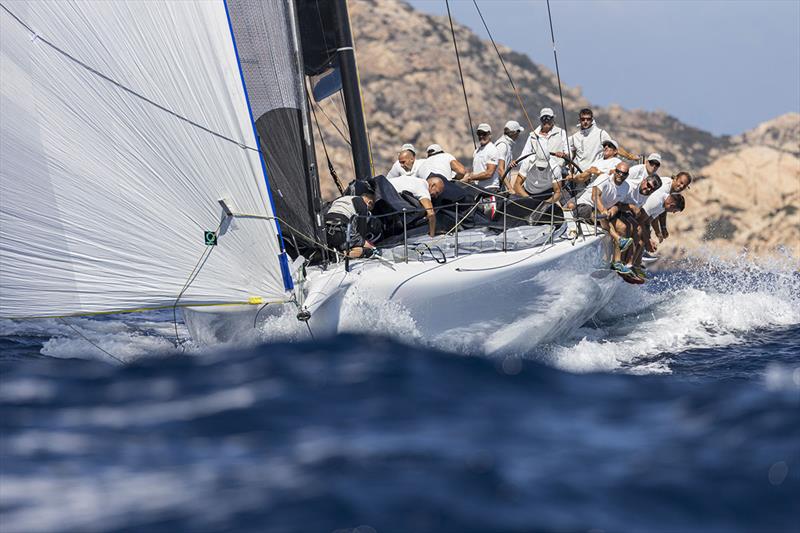 Dario Ferrari's Maxi 72 Cannonball leads down the seaward side of La Maddalena - Maxi Yacht Rolex Cup 2019 photo copyright Studio Borlenghi / International Maxi Association taken at Yacht Club Costa Smeralda and featuring the Maxi 72 Class class