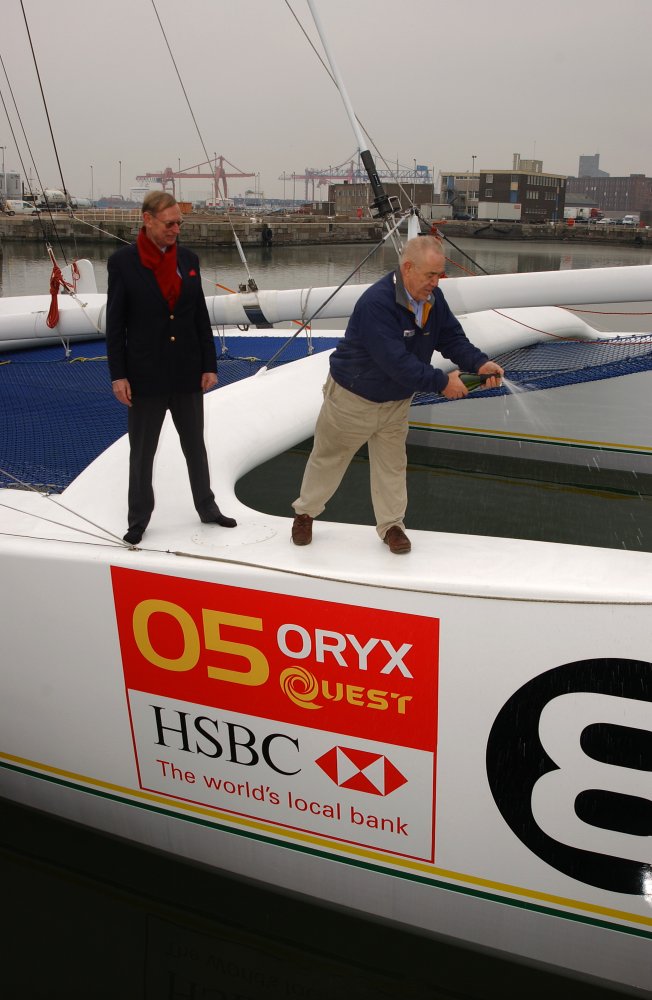 Tony Bullimore & Alan Green launch Daedalus in Bristol to compete in the Oryx Quest 2005 photo copyright Rick Tomlinson / www.rick-tomlinson.com taken at  and featuring the Maxi Cat class