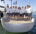 Benoît de Froidmont, wife Aurélie, tactician Cedric Pouligny (far right) and the crew of Wallyño celebrate winning the 2023 IMA Mediterranean Maxi Inshore Challenge © Gianfranco Forza