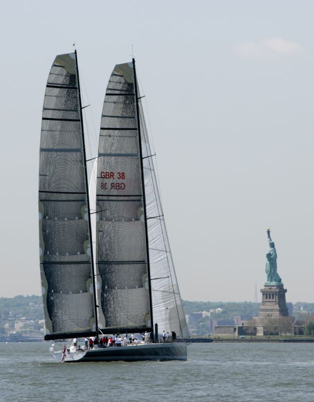 Mari Cha IV and the Statue of Liberty in preparation for the Rolex Transatlantic Challenge 2005 photo copyright Daniel Forster / Rolex taken at  and featuring the Maxi class
