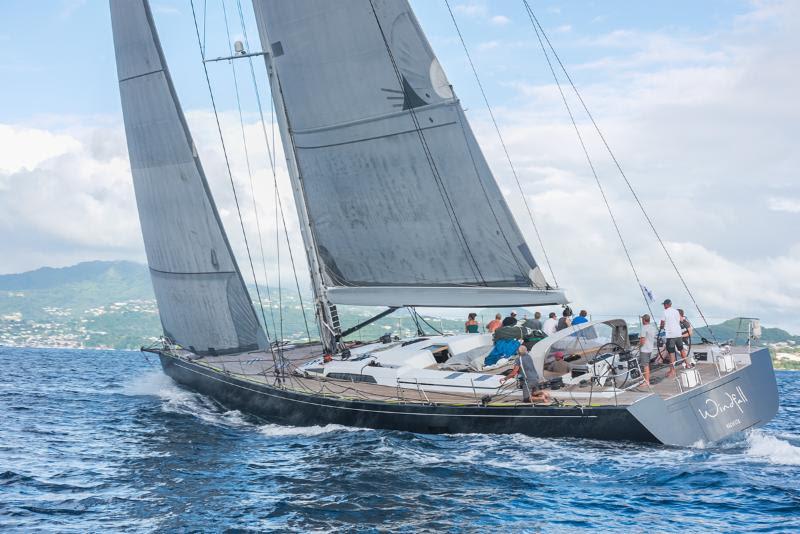 Southern Wind 94 'Windfall' crosses the finish line of the RORC Transatlantic Race photo copyright RORC / Orlando Romain taken at  and featuring the Maxi class