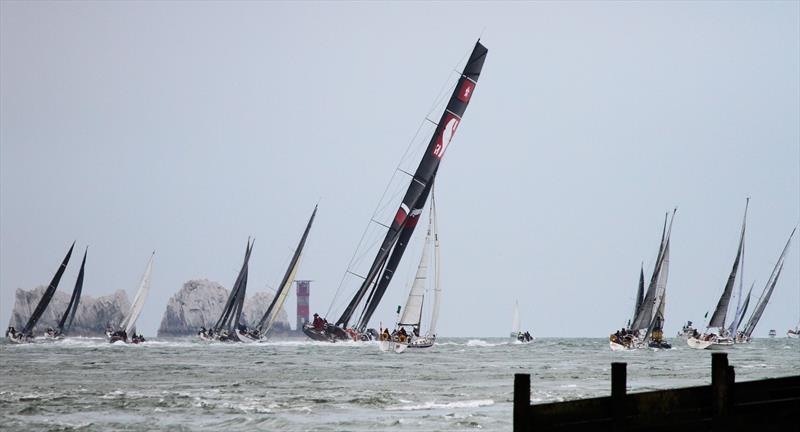 Scallywag passes Hurst Castle in the 2019 Rolex Fastnet Race photo copyright Mark Jardine taken at Royal Ocean Racing Club and featuring the Maxi class