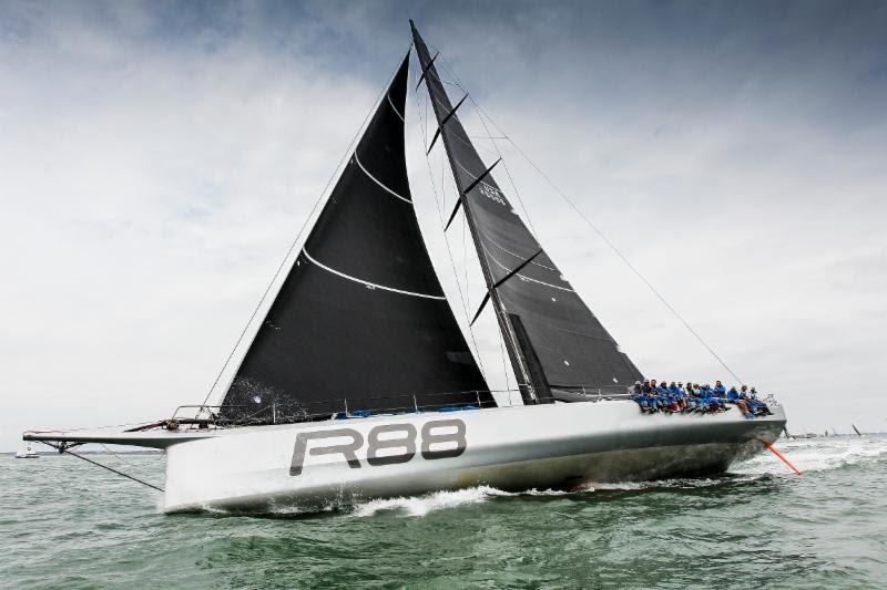 Setting a new monohull record after rounding the Fastnet Rock on Sunday afternoon - George David's maxi Rambler in the 2019 Rolex Fastnet Race - photo © Paul Wyeth / www.pwpictures.com