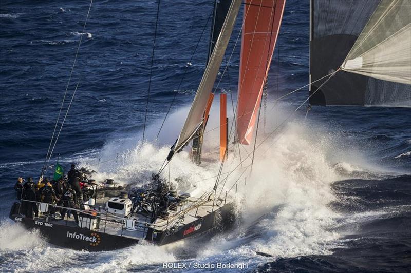 InfoTrack will be hoping for heavy, blast reaching conditions to defeat her nimbler rival Black Jack photo copyright ROLEX / Studio Borlenghi taken at Cruising Yacht Club of Australia and featuring the Maxi class