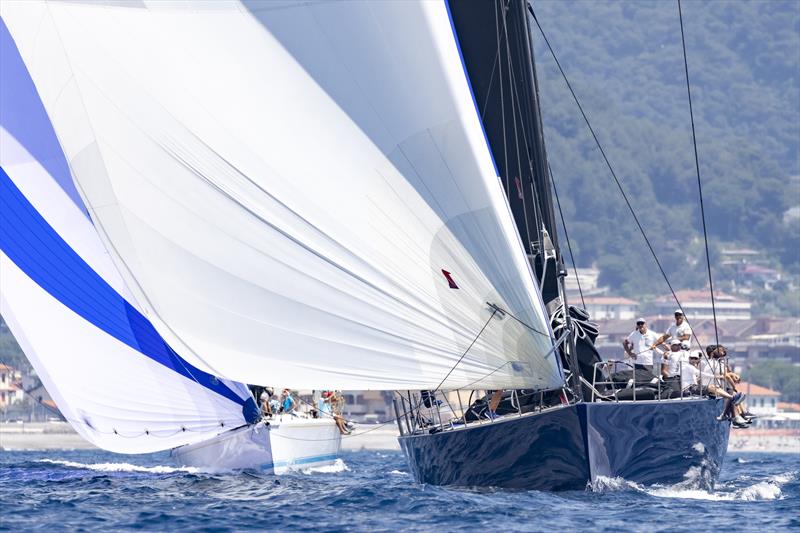 The  Wally 94 Inti Cube of Lauro Buoro leads Alessandro del Bono's Reichel-Pugh 80 Capricorno at the start of the Rolex Giraglia 2021 photo copyright IMA / Studio Borlenghi taken at Yacht Club Sanremo and featuring the Maxi class