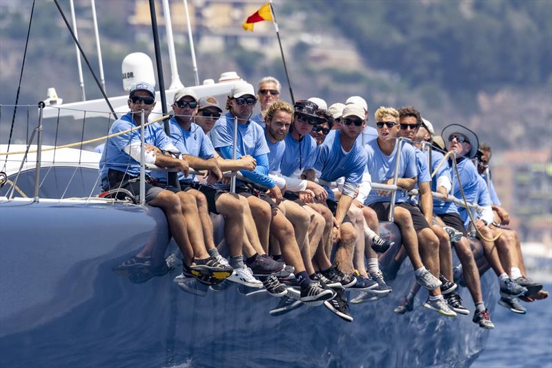 The army of crew on board Joost Schuijff's Farr 100 Leopard at the start of the Rolex Giraglia 2021 photo copyright IMA / Studio Borlenghi taken at Yacht Club Sanremo and featuring the Maxi class
