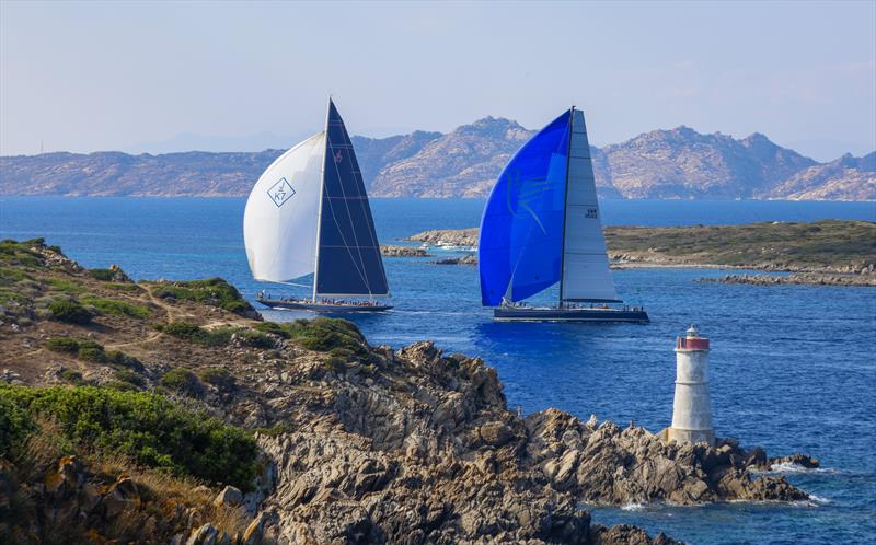 Two Supermaxis glide through the scenic beauty of the Maddalena Archipelago on day 3 of the Maxi Yacht Rolex Cup 2021 - photo © Studio Borlenghi / Rolex
