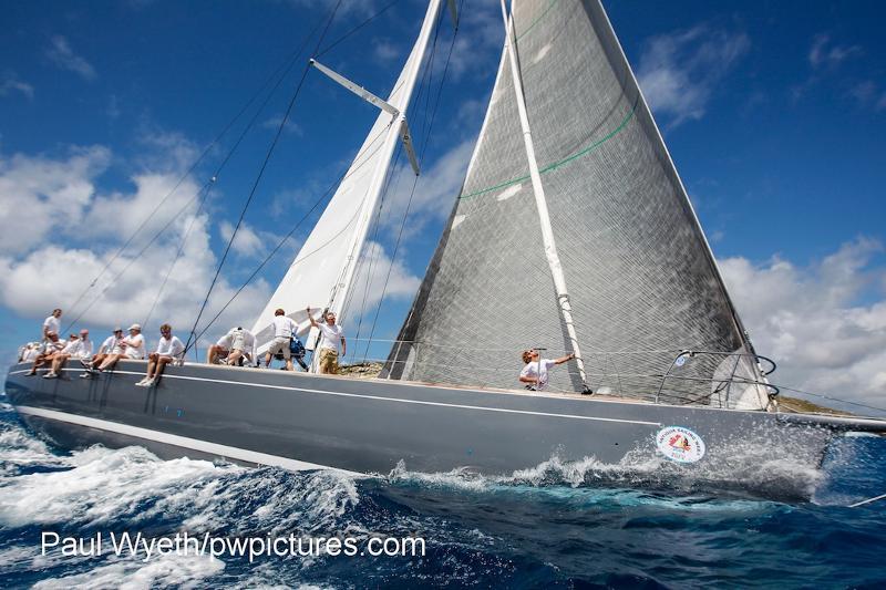 HM King Harald of Norway skippers 'Whisper' to victory in the Round Antigua Race photo copyright Paul Wyeth / www.pwpictures.com taken at  and featuring the Maxi class