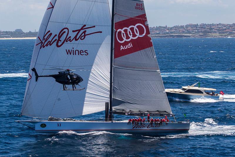 Wild Oats XI heads south from Sydney after the start of the Rolex Sydney Hobart Race 2016 photo copyright Andrea Francolini taken at Cruising Yacht Club of Australia and featuring the Maxi class