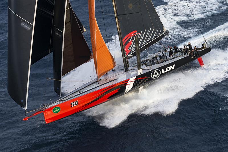 LDV Comanche launches from a wave, excelling in the near-perfect downwind conditions of 2017 Rolex Sydney Hobart Yacht Race - Day 2 photo copyright Rolex / Stefano Gattini taken at Cruising Yacht Club of Australia and featuring the Maxi class