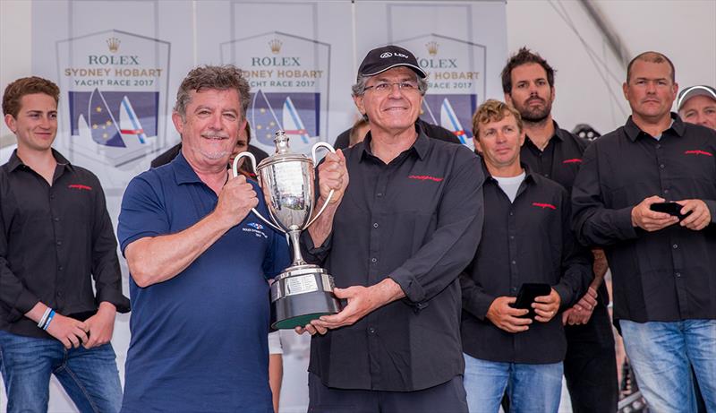 2017 RSHYR Line Honours winner awarded by CYCA Commodore John Markos -Jim Cooney's LDV Comanche photo copyright Crosbie Lorimer taken at Cruising Yacht Club of Australia and featuring the Maxi class