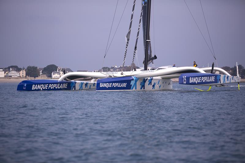 Banque Populaire IX leaves for a training sail from Lorient photo copyright Easy Ride / BPCE taken at  and featuring the Maxi class