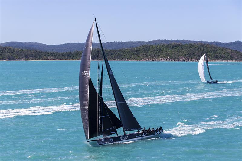 Peter Harburg's record-breaking supermaxi, Black Jack, blasts away from the start line at Hamilton Island Race Week 2017. - photo © Andrea Francolini