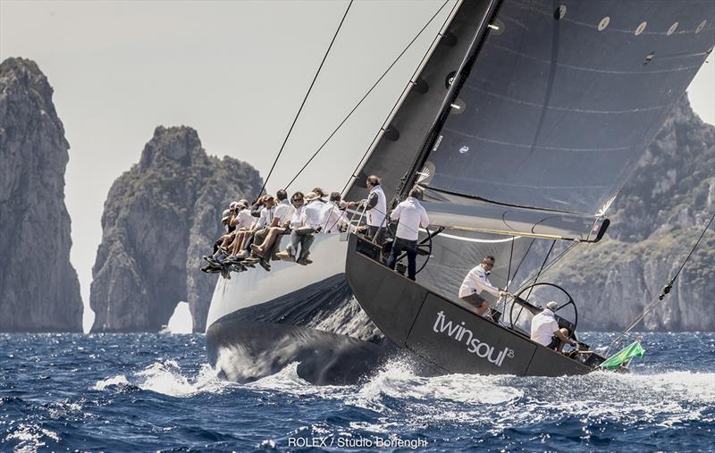 Luciano Gandini and his new Mylius 80 Twin Soul B were first to complete the lap of Capri today - 2018 Rolex Capri Sailing Week - photo © Rolex / Studio Borlenghi