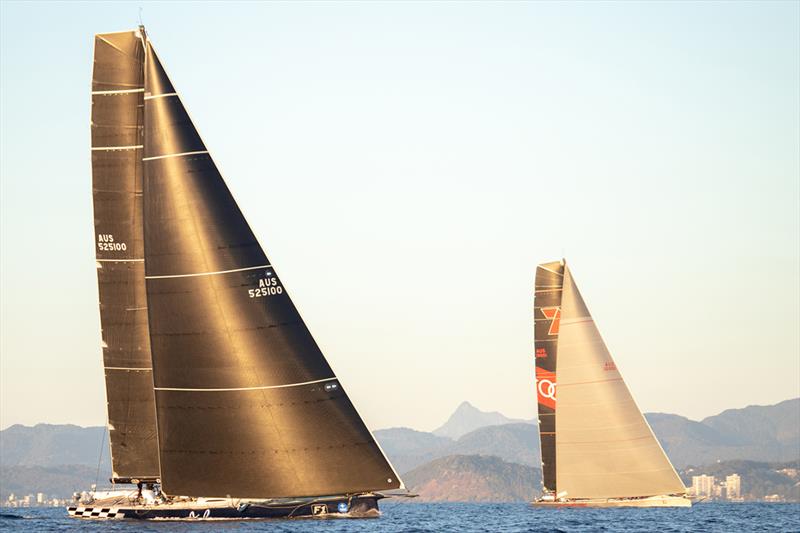 Black Jack and Wild Oats XI (furthest) on approach to the finish - 2018 Noakes Sydney Gold Coast Yacht Race - photo © Michael Jennings Creative