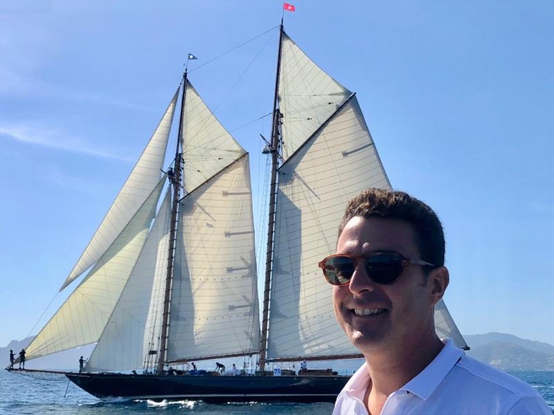 Tomas de Vargas Machuca with the 42m Herreshoff-designed Mariette of 1915 behind photo copyright International Maxi Association taken at  and featuring the Maxi class