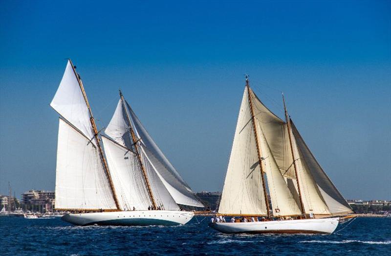 Puritan lines up with the 26m Bermudan staysail schooner Orianda, built in 1937. - photo © International Maxi Association