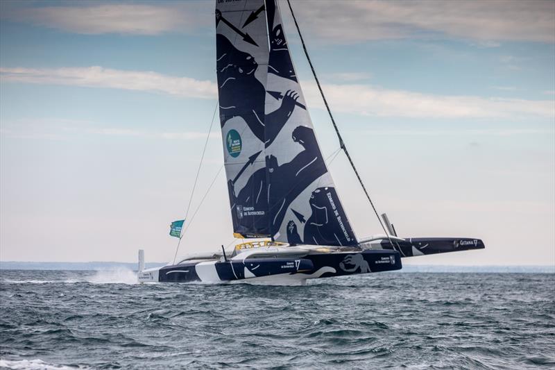 The Ultime 32m max trimaran Edmond de Rothschild - start Route du Rhum - November 4, 2018 photo copyright Eloi Stichelbaut taken at  and featuring the Maxi class