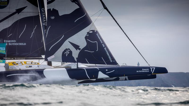 The Ultime 32m max trimaran Edmond de Rothschild - start Route du Rhum - November 4, 2018 - photo © Eloi Stichelbaut