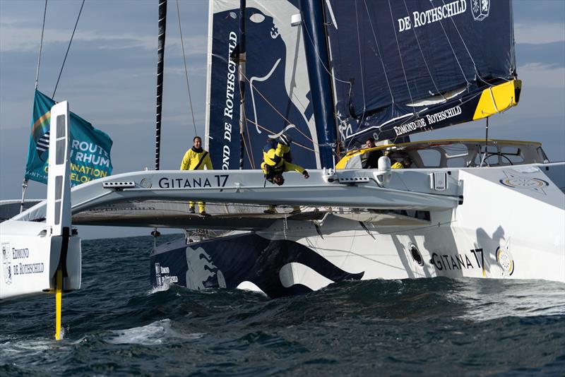 The Ultime 32m max trimaran Edmond de Rothschild - start Route du Rhum - November 4, 2018 - photo © Eloi Stichelbaut