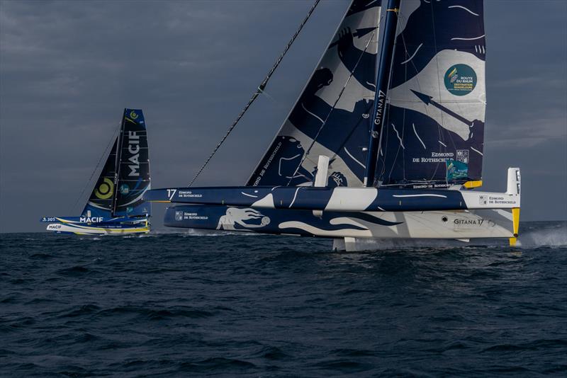 The Ultime 32m max trimaran Edmond de Rothschild - start Route du Rhum - November 4, 2018 photo copyright Eloi Stichelbaut taken at  and featuring the Maxi class