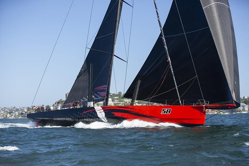 Powering home: Comanche today secured her fourth Line Honours from five starts in the Audi Centre Sydney Blue Water Pointscore Series photo copyright Hamish Hardy, CYCA Media taken at Cruising Yacht Club of Australia and featuring the Maxi class