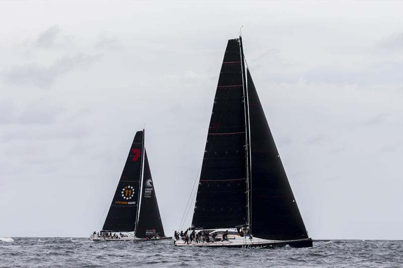 Winning Appliances in the foreground, with Wild Oats X (11th Hour Racing) in the background photo copyright Andrea Francolini taken at Cruising Yacht Club of Australia and featuring the Maxi class
