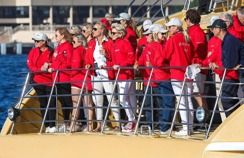 Julie Bishop joins the Oatley Family to welcome Wild Oats XI over the line photo copyright Crosbie Lorimer taken at Cruising Yacht Club of Australia and featuring the Maxi class