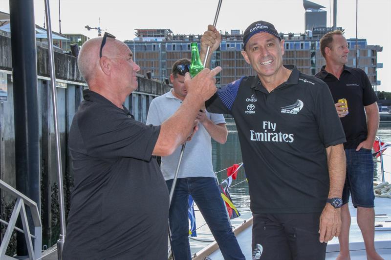 Emirates Team NZ COO Kevin Shoebridge has a look aboard his old boat with Ian Cook of Yachting Developments Ltd - Lion New Zealand  - March 11, 2019 photo copyright Richard Gladwell taken at Royal New Zealand Yacht Squadron and featuring the Maxi class