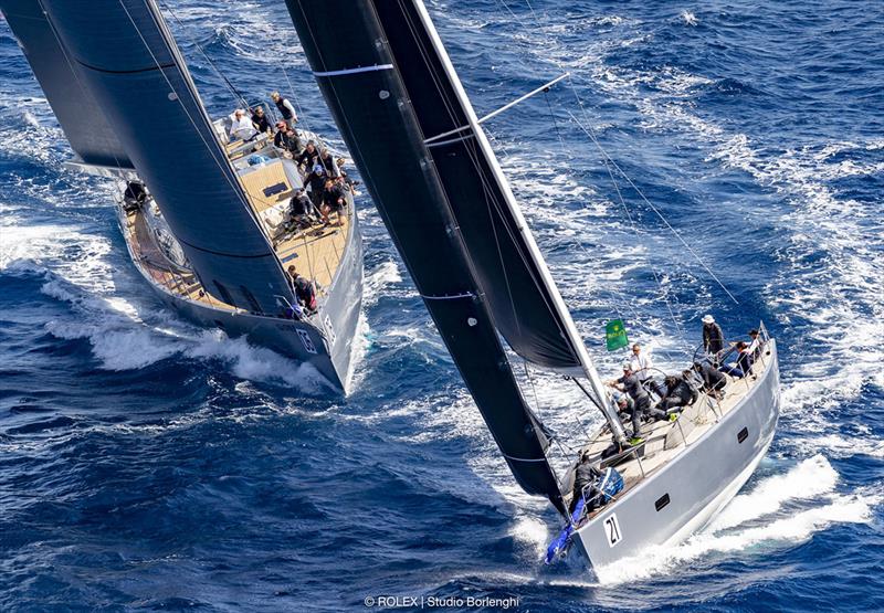 Benoît de Froidmont and his Wally 60 Wallyño leads Riccardo de Michele's H20 on to the run - Rolex Capri Sailing Week - photo © Rolex / Studio Borlenghi