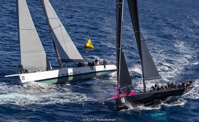 Jim Swartz's Vesper jockeys her way around the top mark with Sir Peter Ogden's Jethou - Rolex Capri Sailing Week photo copyright Rolex / Studio Borlenghi taken at Yacht Club Capri and featuring the Maxi class